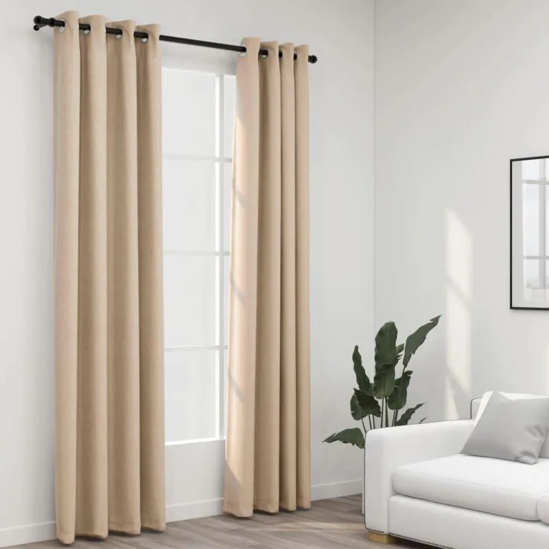 Vidaxl - Tende Oscuranti Effetto Lino con Occhielli 2 pz Beige 140x245cm