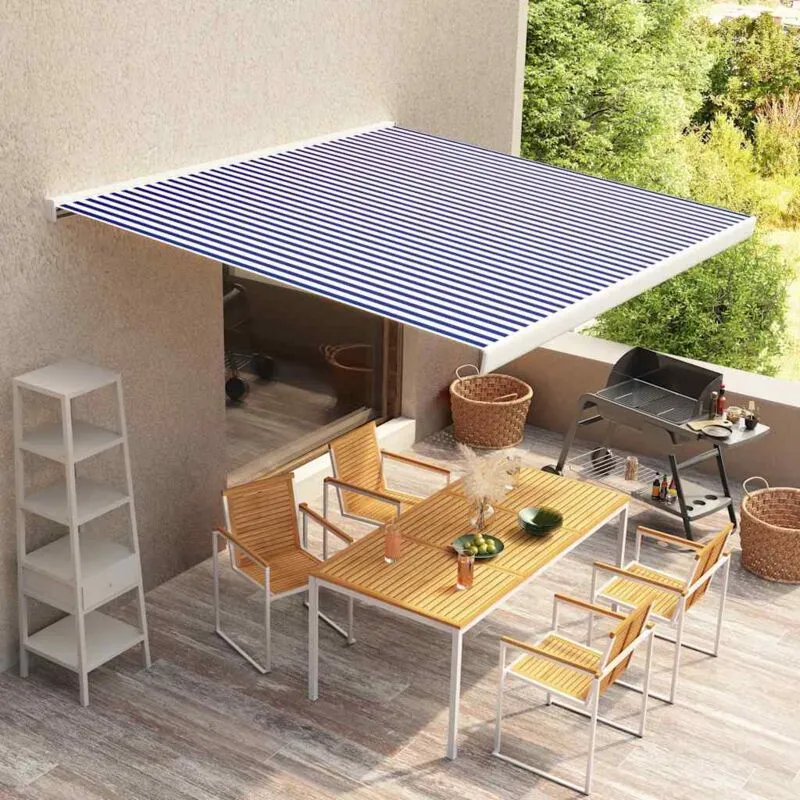 vidaXL Tendone Parasole in Tela Blu e Bianco 350x250 cm