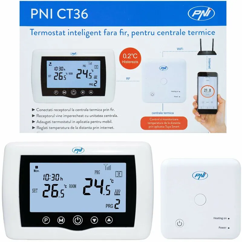 Termostato intelligente  CT36 wireless, con WiFi, controllo Internet, per centrali termiche, app TuyaSmart