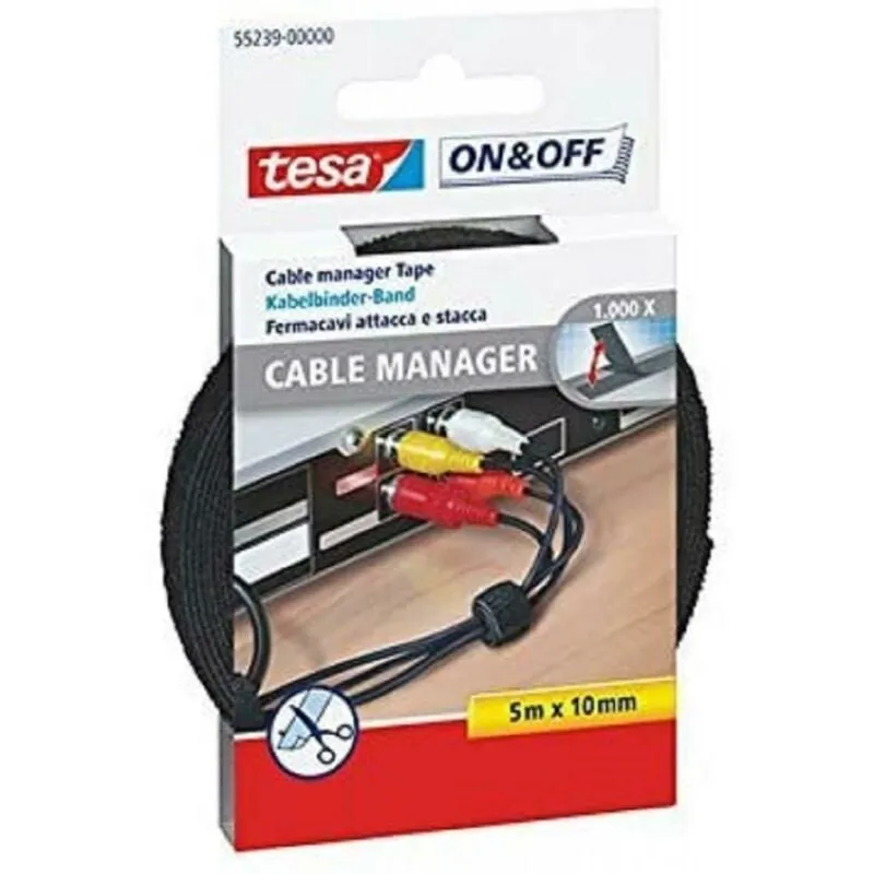 Liderpapel - Tesa velcro adesivo nero on&off fermacavo 10mm 5m 55239-00000-01