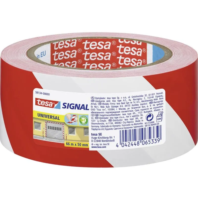  - universal 58134-00000-00 Nastro adesivo per segnalazioni ® signal Rosso, Bianco (l x l) 66 m x 50 mm 1 pz.