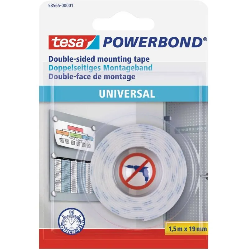  - universal 58565-00001-00 Nastro per fissaggio ® Powerbond Bianco (l x l) 1.5 m x 19 mm 1 pz.