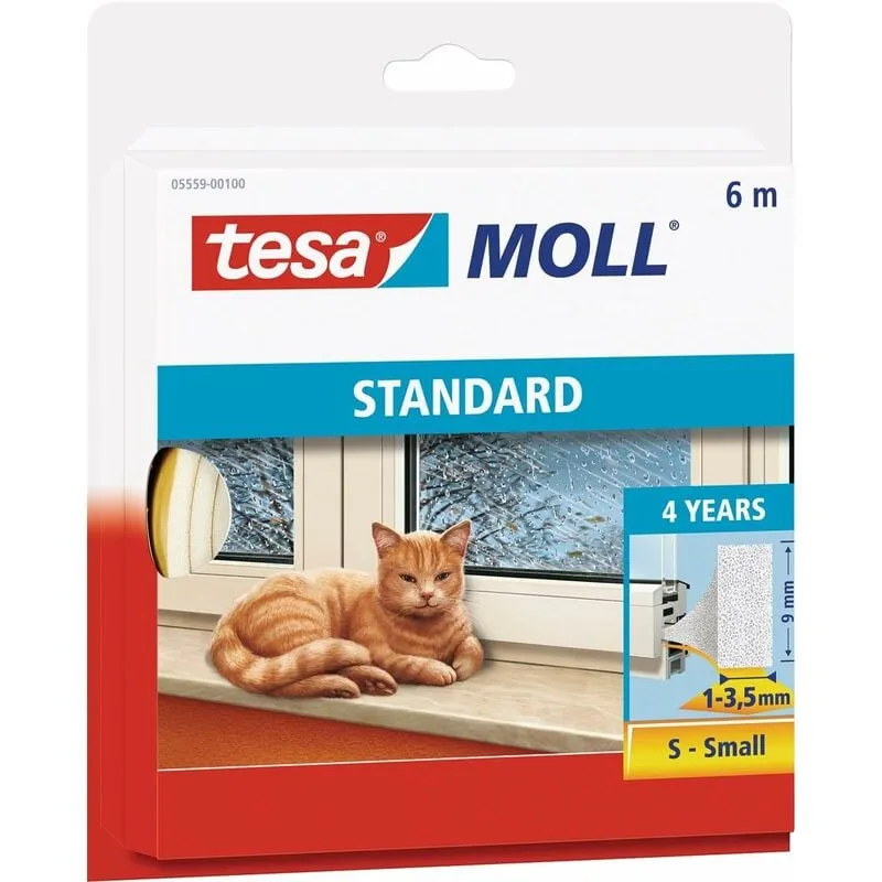 Moll Standard I-Profil, Guarnizione Adesiva in Schiuma per l'Isolamento Termico di Finestre e Porte, Bianco, 6 m x 9 mm x 4 mm - 