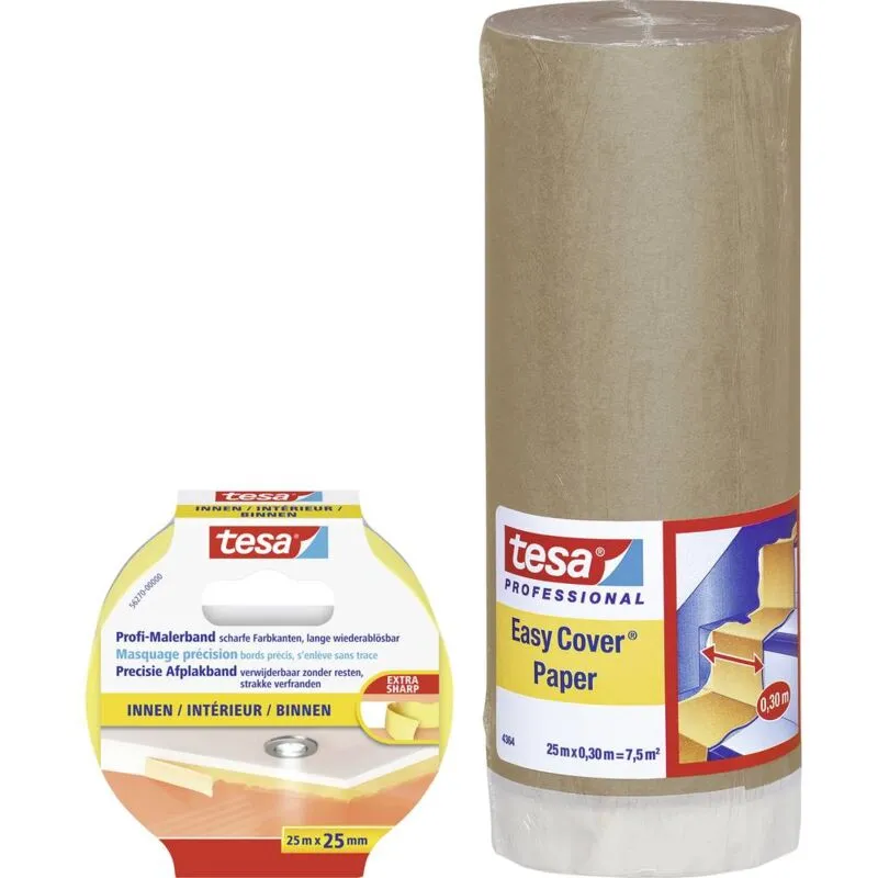  - Nastro di mascheratura in carta ® Easy Cover Marrone chiaro, Giallo con nastro pittore precision indoor 25 m x