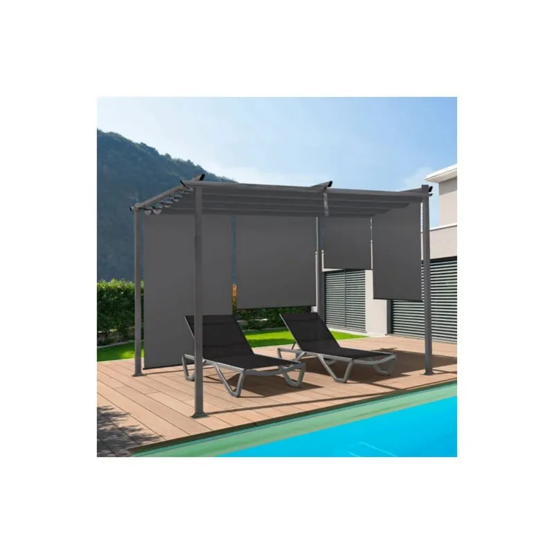 Tetto retrattile Pergola special edition 3x4 m e 4 tende da sole grigio antracite