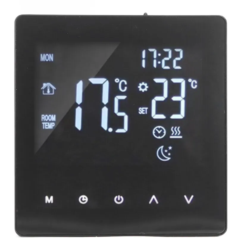 Rapanda - Thermostat numérique avec écran lcd, programmable, intelligent, tactile, contrôleur de chaudière à eau chaude au sol, noir, AC90-240 v,