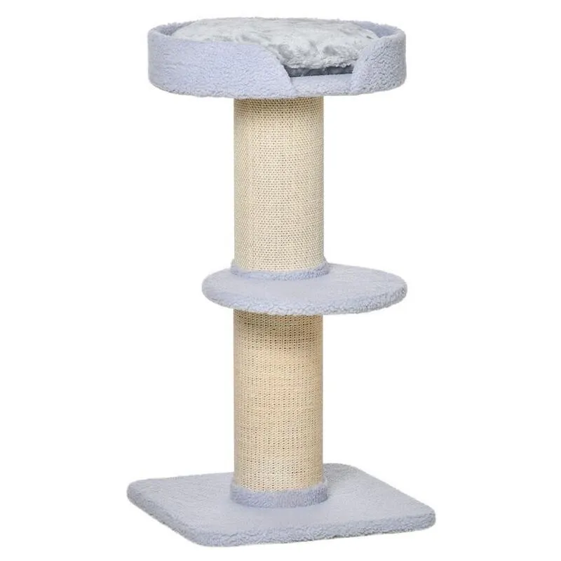 Tiragraffi Per Gatti Con Lettino. Rivestimento Peluche E Palo In Sisal. 45x45x91cm. Azzurro