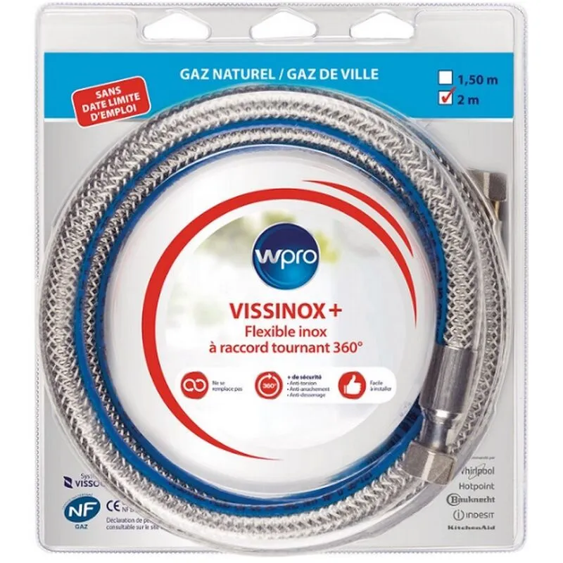 Wpro - tubo flessibile per gas metano inox/pvc 2m - TNV200