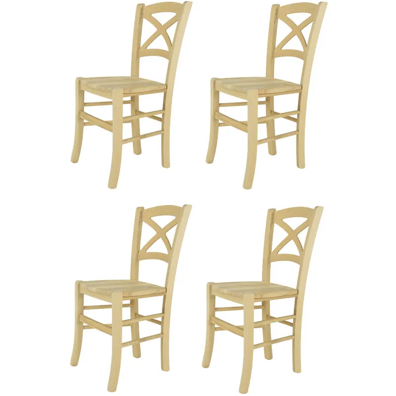  - Tommychairs - Set 4 sedie modello Cross per cucina bar e sala da pranzo, robusta struttura in legno di faggio levigato, non trattato, 100%