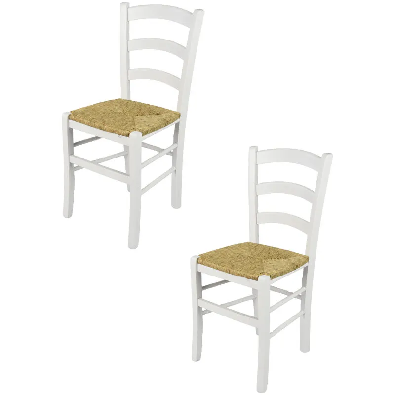  - Tommychairs - Set 2 sedie modello Venezia per cucina bar e sala da pranzo, robusta struttura in legno di faggio laccata bianco e seduta in