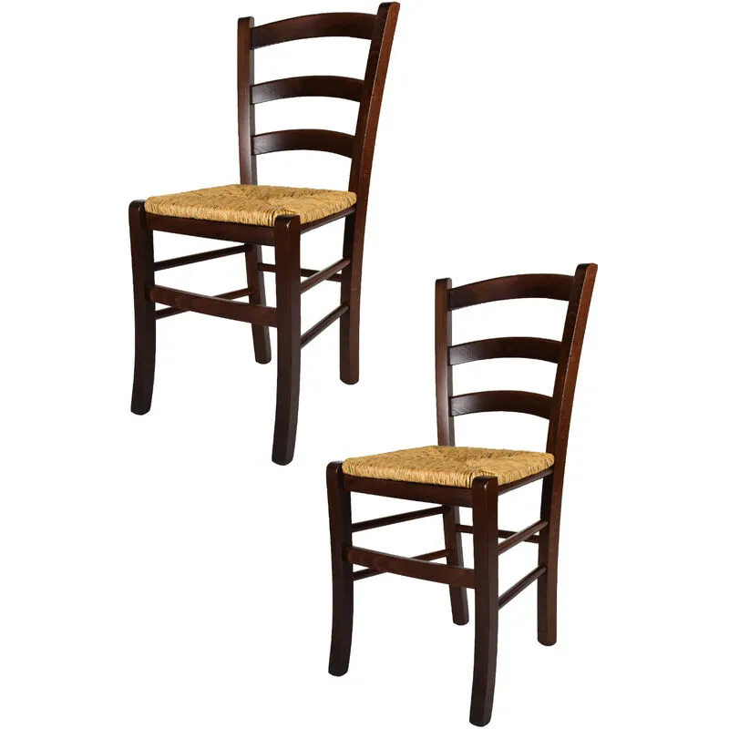  - Tommychairs - Set 2 sedie modello Venezia per cucina bar e sala da pranzo, robusta struttura in legno di faggio color noce scuro e seduta