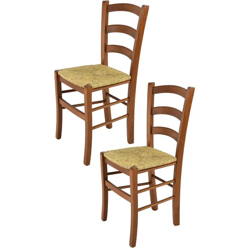 - Tommychairs - Set 2 sedie modello Venice per cucina bar e sala da pranzo, robusta struttura in legno di faggio color noce chiaro e seduta