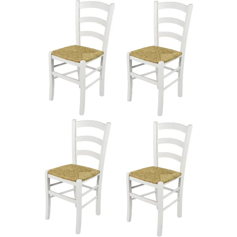  - Tommychairs - Set 4 sedie modello Venezia per cucina bar e sala da pranzo, robusta struttura in legno di faggio laccata bianco e seduta in