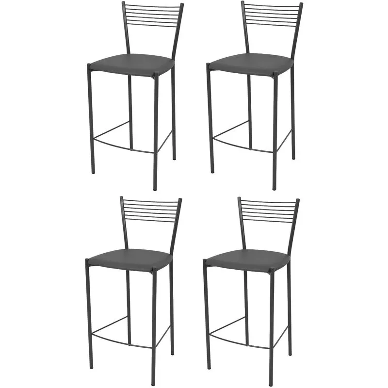 Tommychairs - Set 4 sgabelli alti modello Elegance per cucina e bar, struttura in acciaio verniciata colore grigio scuro e seduta imbottita e