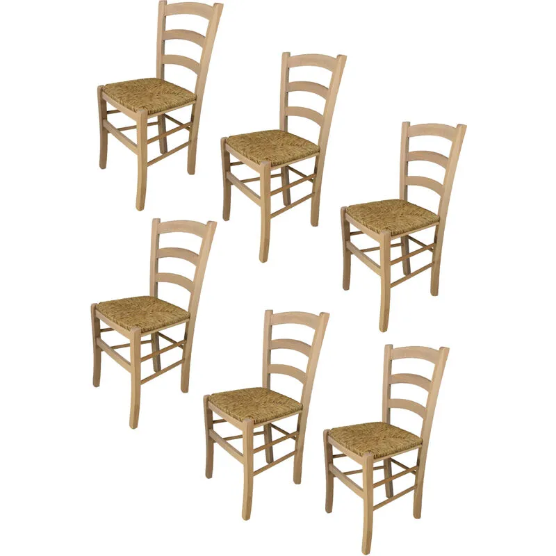  - Tommychairs - Set 6 sedie modello Venezia per cucina bar e sala da pranzo, robusta struttura in legno di faggio levigato, non trattato,
