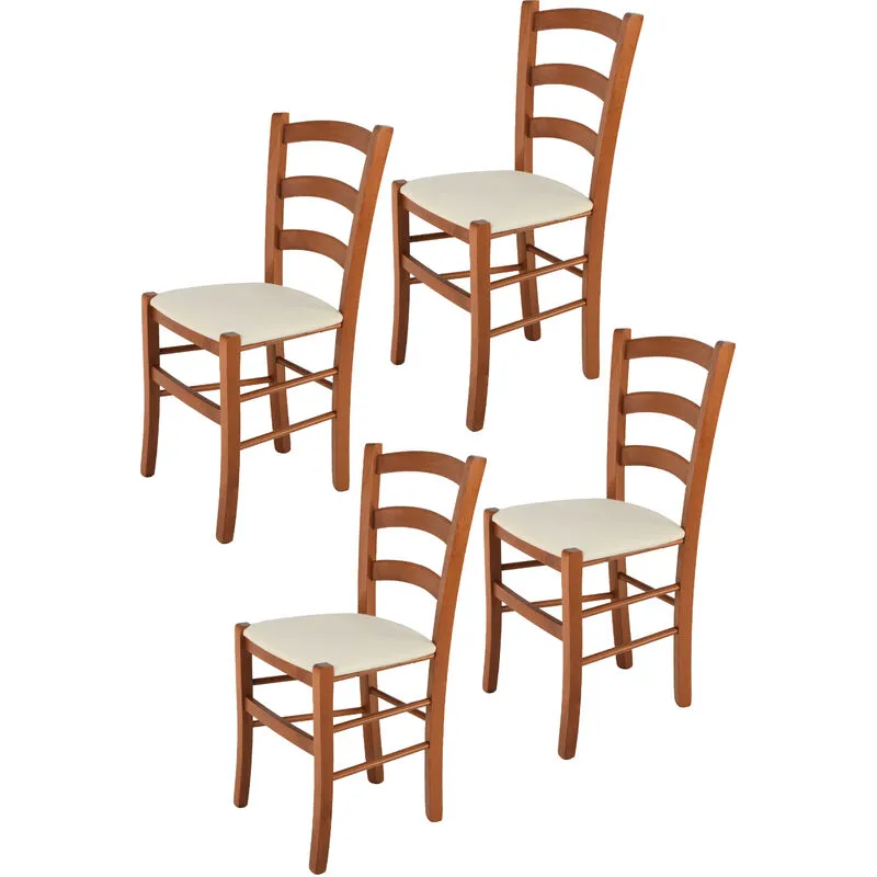 Tommychairs - Set 4 sedie modello Venice per cucina bar e sala da pranzo, robusta struttura in legno di faggio color ciliegio e seduta rivestita in