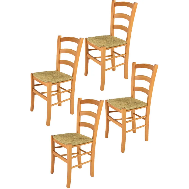  - Tommychairs - Set 4 sedie modello Venice per cucina bar e sala da pranzo, robusta struttura in legno di faggio color miele e seduta in