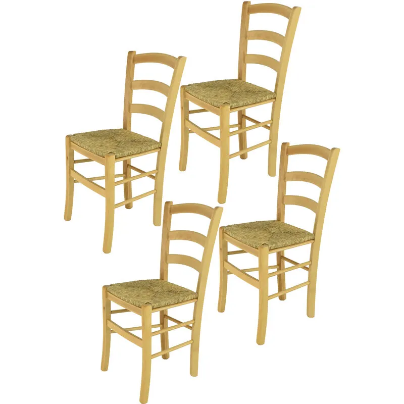  - Tommychairs - Set 4 sedie modello Venice per cucina bar e sala da pranzo, robusta struttura in legno di faggio color naturale e seduta in