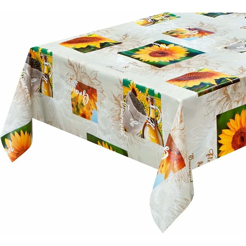 Tovaglia Antimacchia Cucina Moderna Tela Cerata Felpata Proteggi Copri Tavolo Girasoli Sacco Juta Caffè - 140x180 cm