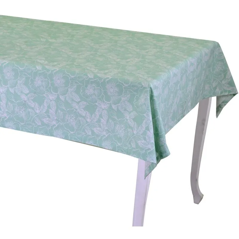 Vacchetti - Tovaglia tessuto wild rose hem 2cm verde acqua cm140x240