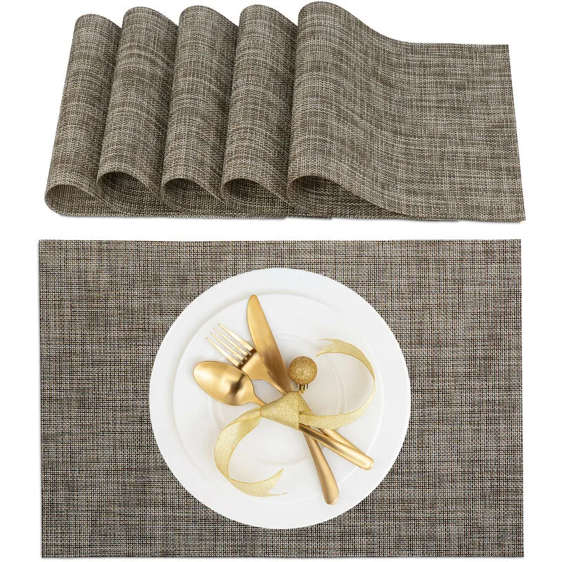 Tovaglietta Americana, Set da 6 Sottopiatti, 45 x 30 cm, Placemat in Plastica Riutilizzabile Lavabile, Marrone - Relaxdays