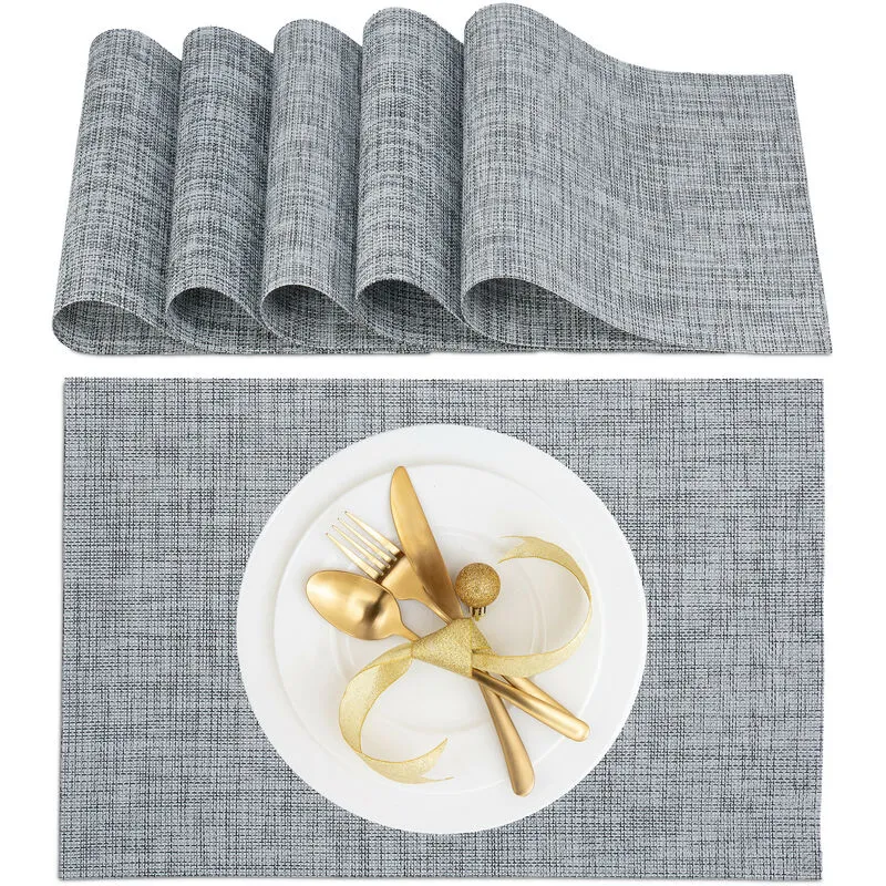 Tovaglietta Americana, Set da 6 Sottopiatti, 45 x 30 cm, Placemat in Plastica Riutilizzabile Lavabile, Grigio - Relaxdays