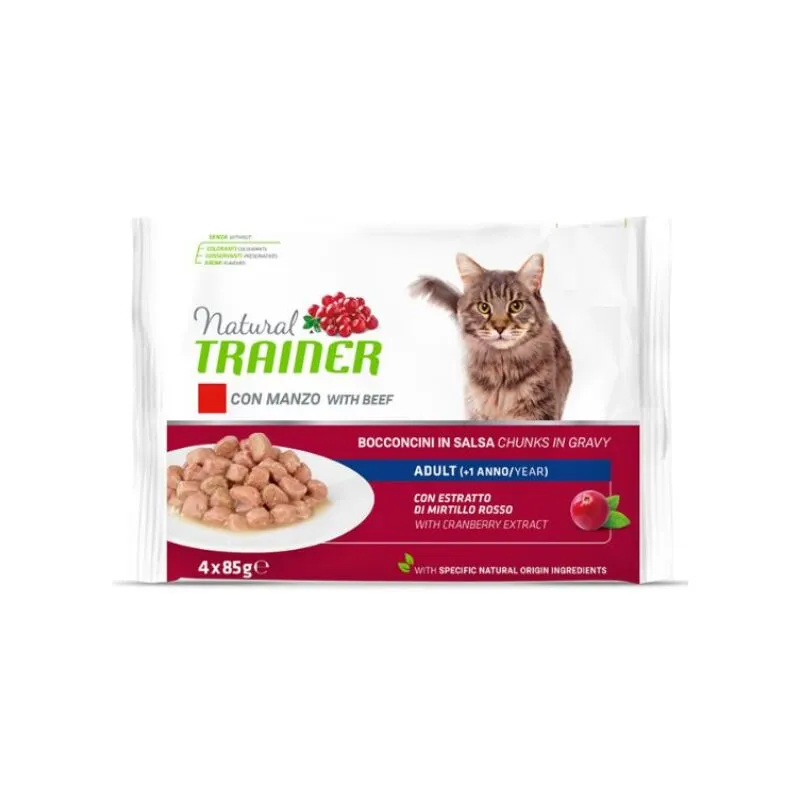 Gatto Bocconcini Flowpack Manzo 4x85gr Natural Trainer