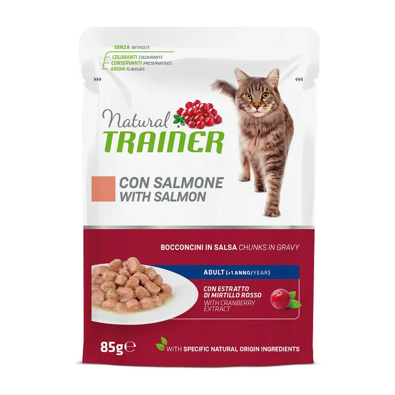 Trainer Natural per Gatto Adult con Bocconcini in Salsa in Busta da 85 gr Salmone