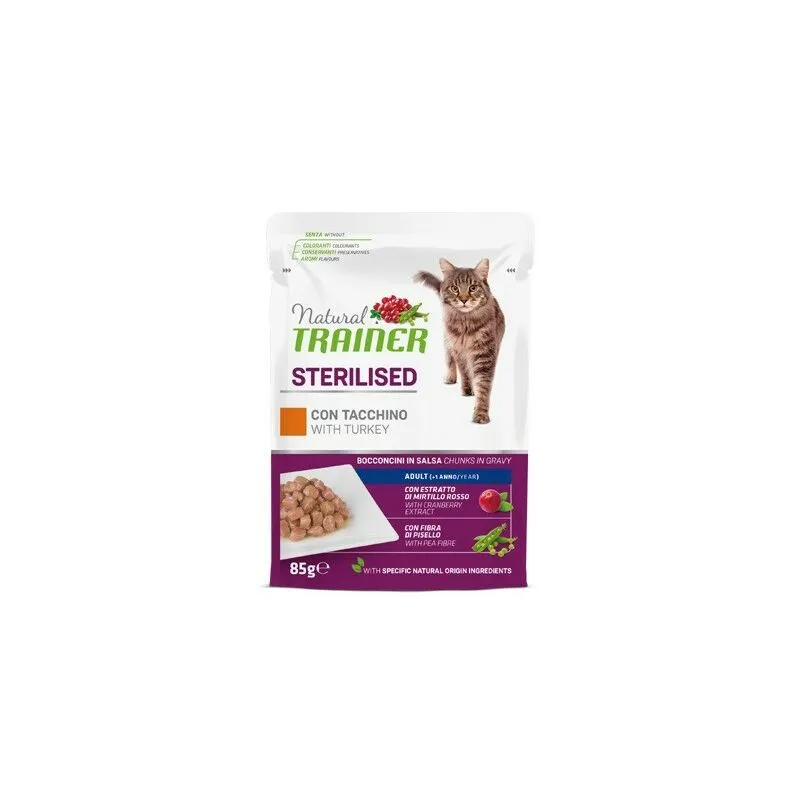 Trainer Natural per Gatto Sterilised con Bocconcini in Salsa in Busta da 85 gr Tacchino