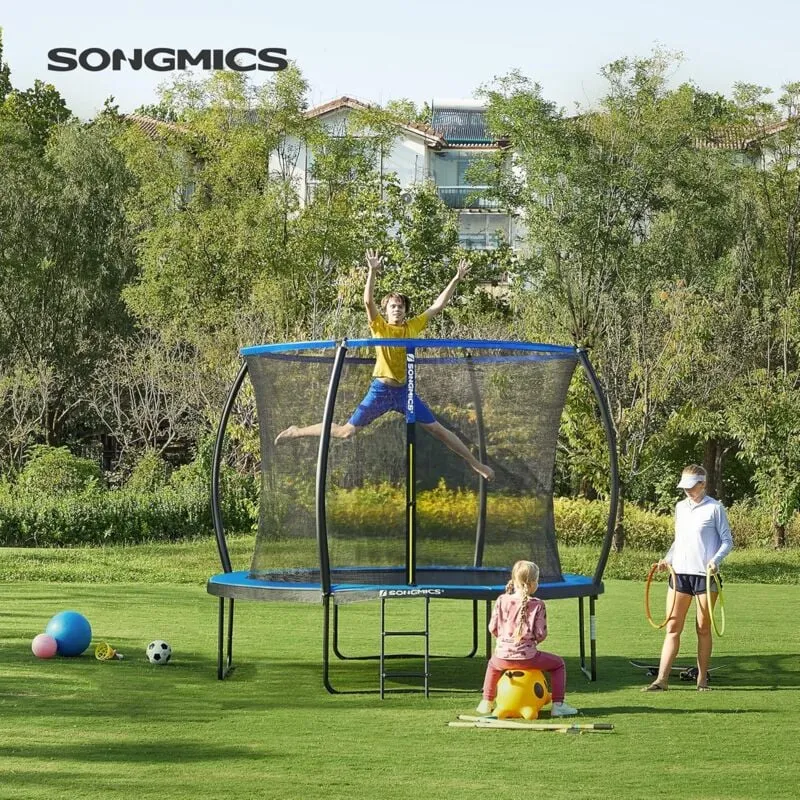 Songmics - Trampolino da giardino rotondo ø 244/305/366/427 cm, con rete di sicurezza, con scala e aste imbottite, copertura di sicurezza, per esterni