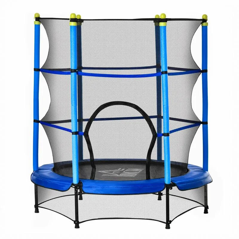 Trampolino Tappeto Elastico per Bambini Ø140x158 cm in Acciaio Blu e Nero