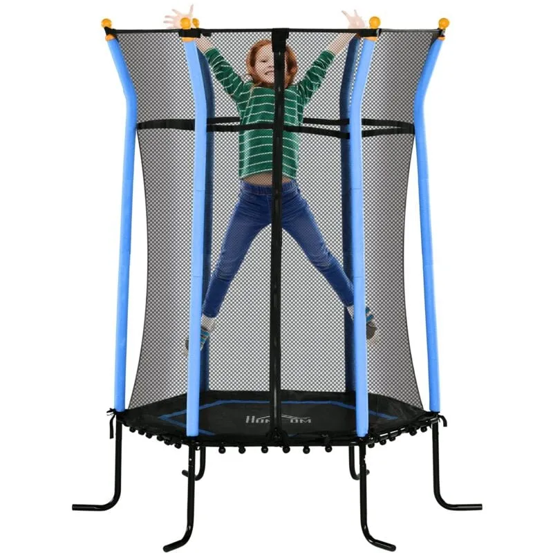 Giordanoshop - Trampolino Tappeto Elastico per Bambini con Ingresso a Cerniera e Pali Imbottiti Ø163.5x190 cm in Acciaio, pp e epe Azzurro