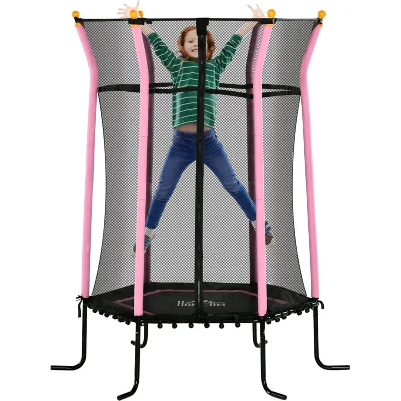 Giordanoshop - Trampolino Tappeto Elastico per Bambini con Ingresso a Cerniera e Pali Imbottiti Ø163.5x190 cm in Acciaio, pp e epe Rosa