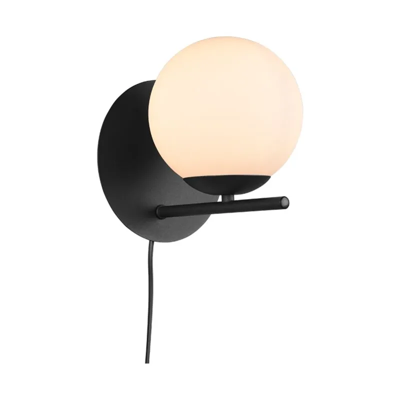  - Lampada Da Parete Nero Sfera Vetro Bianco Pure Lighting