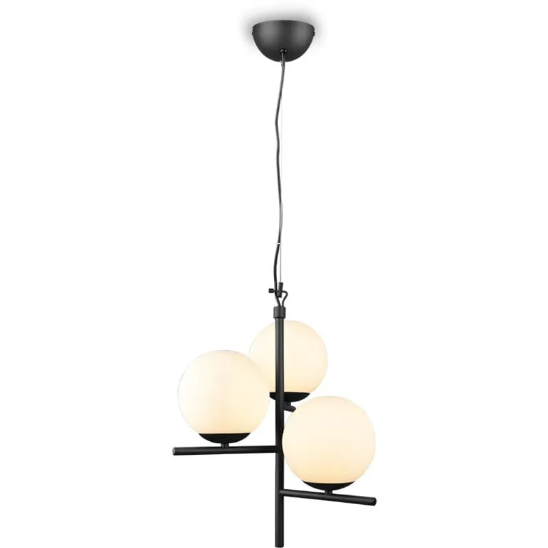 Lampadario Sospensione Nero 3 Sfere Vetro Bianco Pure  Lighting