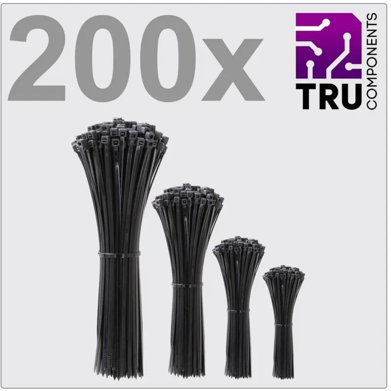 TC-12888552 T24CA070 Fascetta per cavi 100 mm, 150 mm, 200 mm, 300 mm 3.6 mm Nero Stabilizzato ai raggi - Tru Components