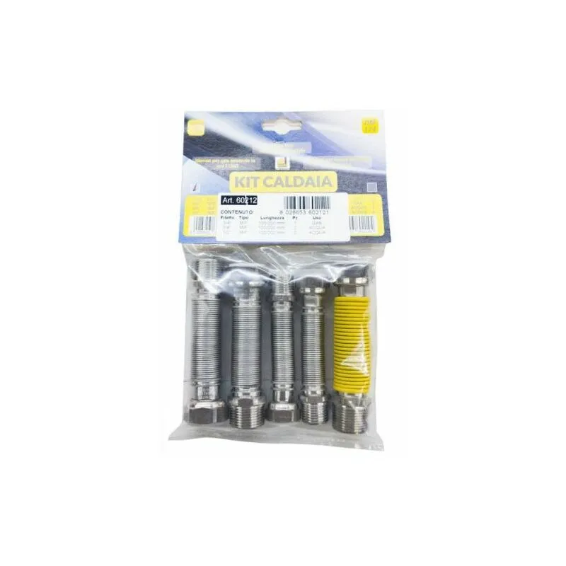 Kit tubi flessibili estensibili caldaia acciaio inox 100 200 gas 3/4 mf uni 11353 2 1/2 mf 2 3/4'mf acqua