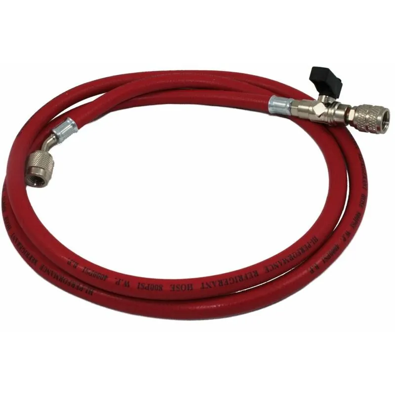 Tubo flessibile rosso r22/r407/r32 con rubinetto attacco 1/4 sae lungh 1500mm