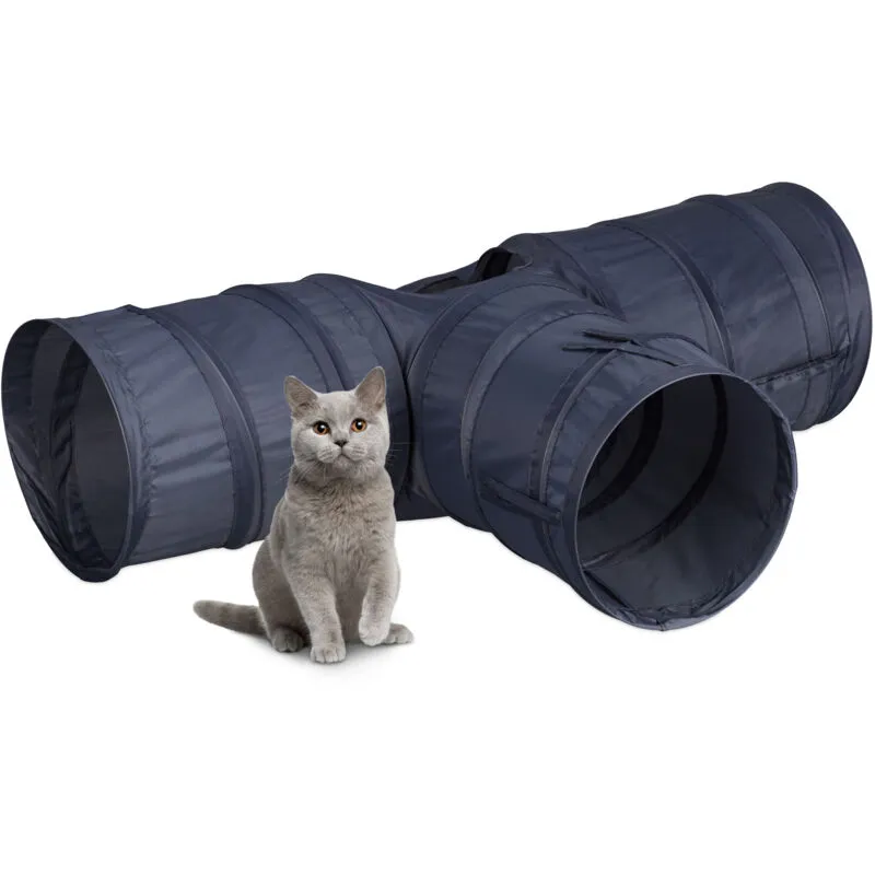 Relaxdays - Tunnel per Gatti, hlp: 25x86,5x53 cm, Tubo a 3 Vie, Cat Toy, Gioco per Conigli e Porcellini d'India, Grigio