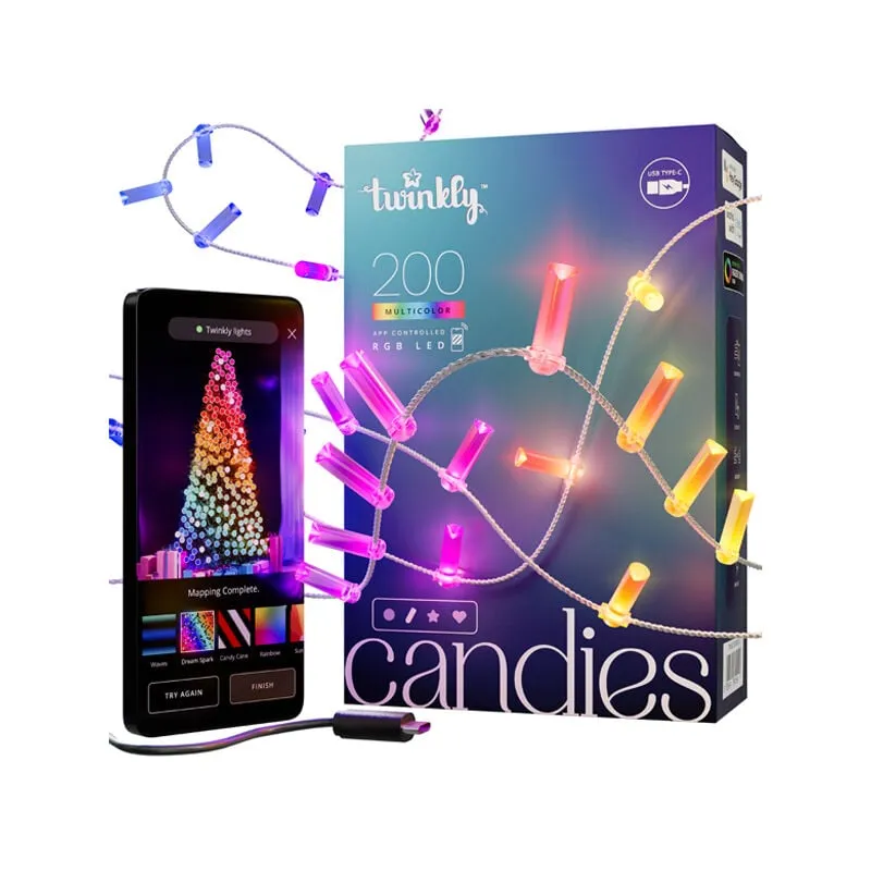 Ghirlanda di candele connesse IP20 12m 200 led rgb filo trasparente Twinkly candies Twinkly