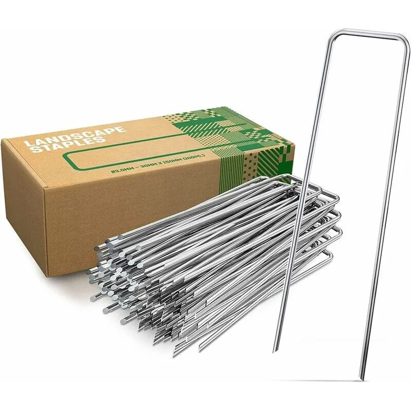 Estacas de Fijación de Acero Galvanizado Ulisem 50 Piezas) - Grapas de Fijación Fuertes para Telas, Cercas y Redes - 150 mm de Largo, 30 mm de Ancho,