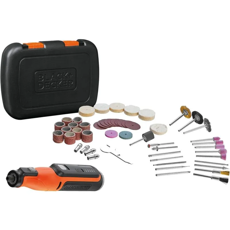 Utensile rotativo multifunzione 7,2 v - black+decker - con 1 batteria da 1,5 Ah + 50 accessori - scatola - BCRT8IK-XJ