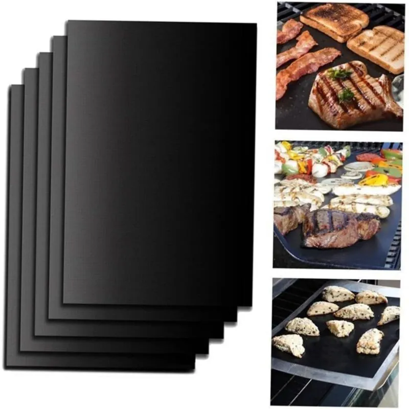 Utensile per barbecue, Set di 4 tappetini per barbecue 50x40 cm nero