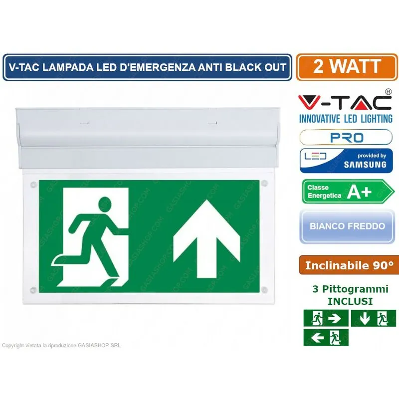 Pro VT-519-S lampada led con montaggio superficiale inclinabile di 90° 140LM d'emergenza anti black out - sku 836 - V-tac