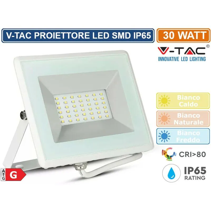 VT-4031 e-series faro led smd 30W ultra sottile da esterno colore bianco - sku 5955 / 5956 / 5957 - Colore Luce: Bianco Naturale - V-tac