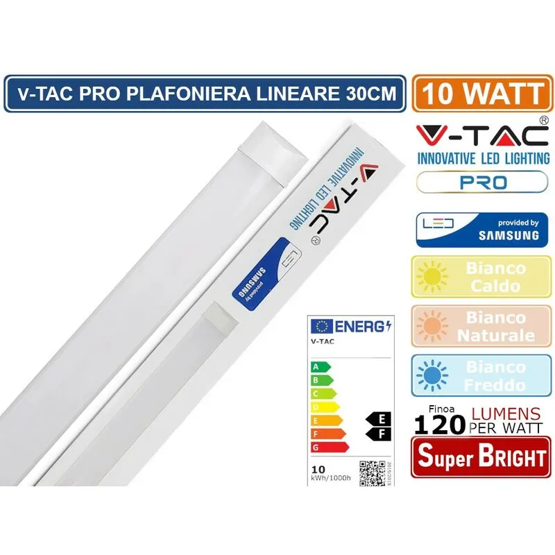 V-tac - pro VT-8-10 tubo led prismatico plafoniera 10W chip samsung lampadina 30CM - sku 20344 / 20345 / 20346 - Colore Luce: Bianco Caldo