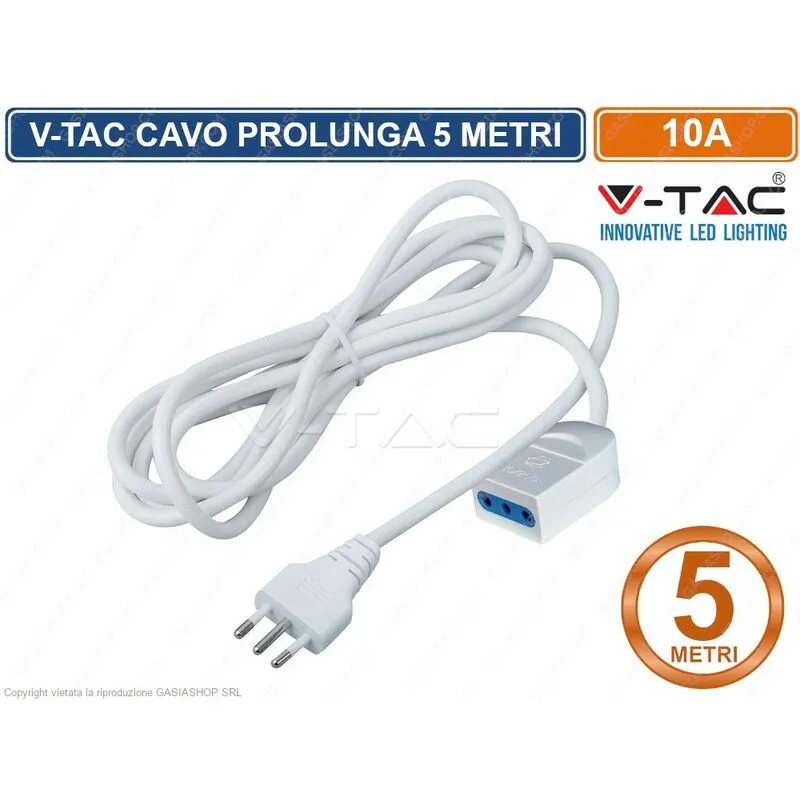 V-tac - cavo prolunga spina e presa italiane 5 metri 10A colore bianco - sku 8730