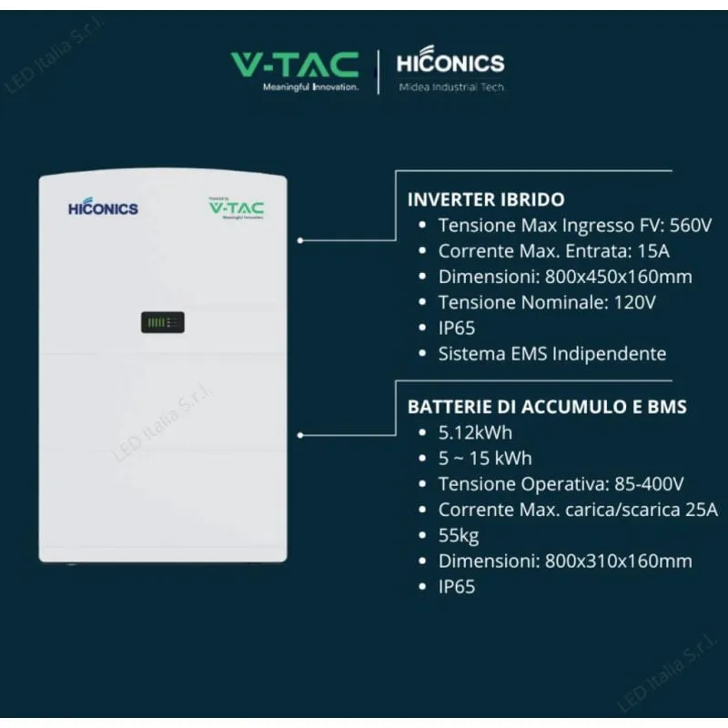 Inverter Monofase Ibrido all-in-one 6kW Alta Tensione con Accumulo 10kWh IP65 - V-tac