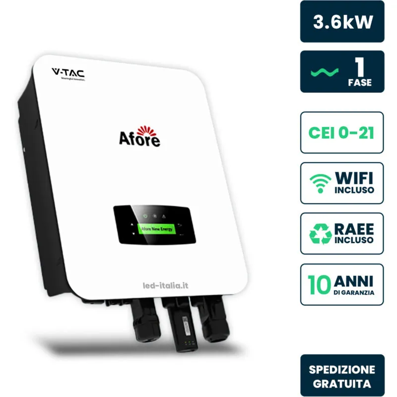 Inverter Monofase Ibrido On-Grid/Off-Grid 3.6kW Meter WiFi e ta Garanzia 10 Anni IP65 - V-tac