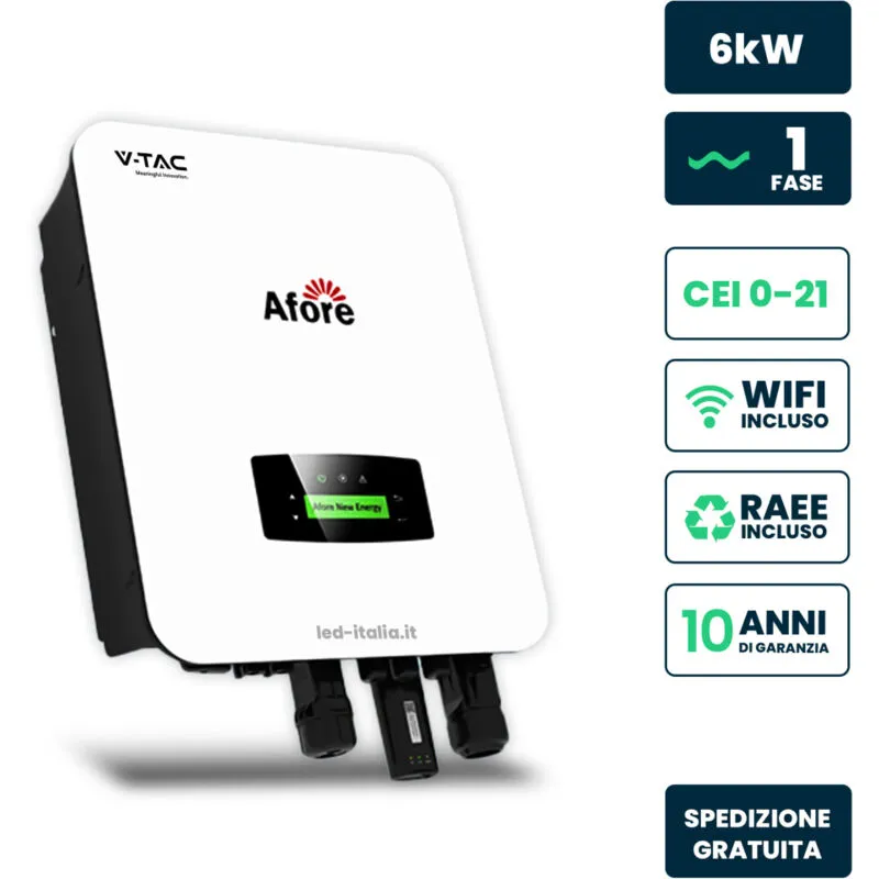 Inverter Monofase Ibrido On-Grid/Off-Grid 6kW Meter WiFi e ta Garanzia 10 Anni IP65 - V-tac